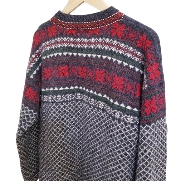 Squaw Valley Wool Nordic Fairisle Patterned Sweater Ornate Metal Clasps Sz L - Picture 3 of 10